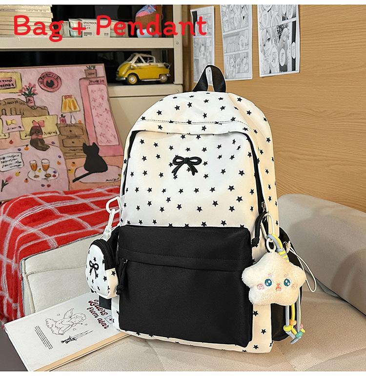Cute Starry Butterfly Knot Backpack For Girls With Nylon For School And Daily Use