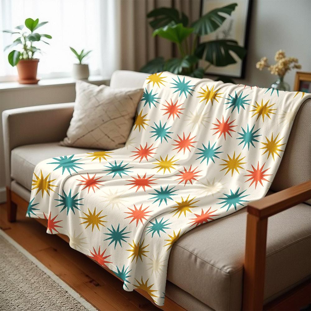 Retro Multicolor Star Cartoon Anime Print Flannel Blanket Soft Warm Throw for Kids Bedroom Sofa Christmas Office Car