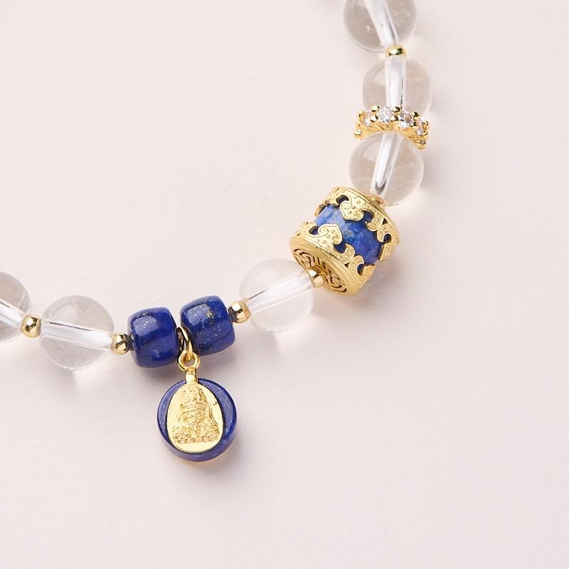 Handmade Natural White Crystal Bracelet With Lapis Lazuli Zha Ji La Mu Charm Ethnic Style Stackable Jewelry Women