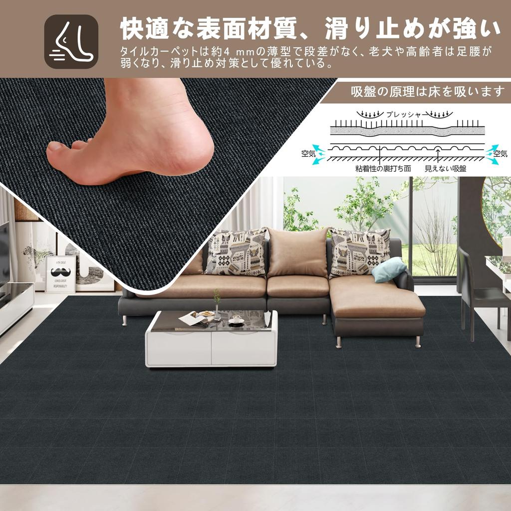 [Amazon Exclusive Brand] XIWEIYI Interlocking Mats, Large Tile Carpet, Adhesive Mats, Tile Mats [30*30*0.4cm, 10 Pieces] Soundproofing, Heat Insulatio