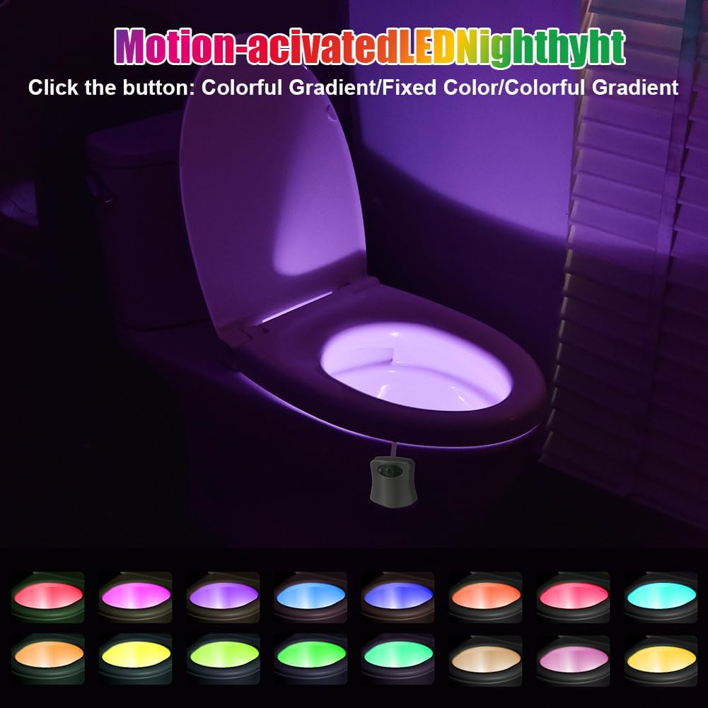 16-Color Motion-Sensing Toilet Seat Night Light with Motion Sensor Toilet Light LED RGB Night Light for Bathroom,Battery Not Included