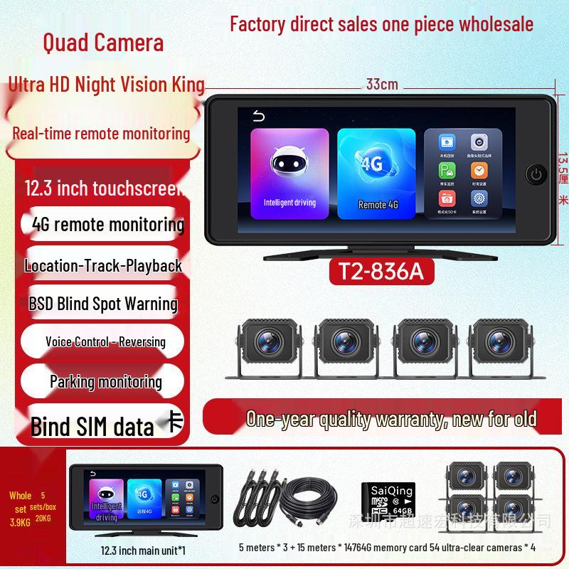 4K HD 360° Panoramic Dash Cam with Night Vision, Front & Rear Dual Recording, No-Wire Installation, Parking Monitor
