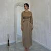 2024 Autumn European & American Women's Long-Sleeve Slimming Dress with Round Neck & Waist Tie
