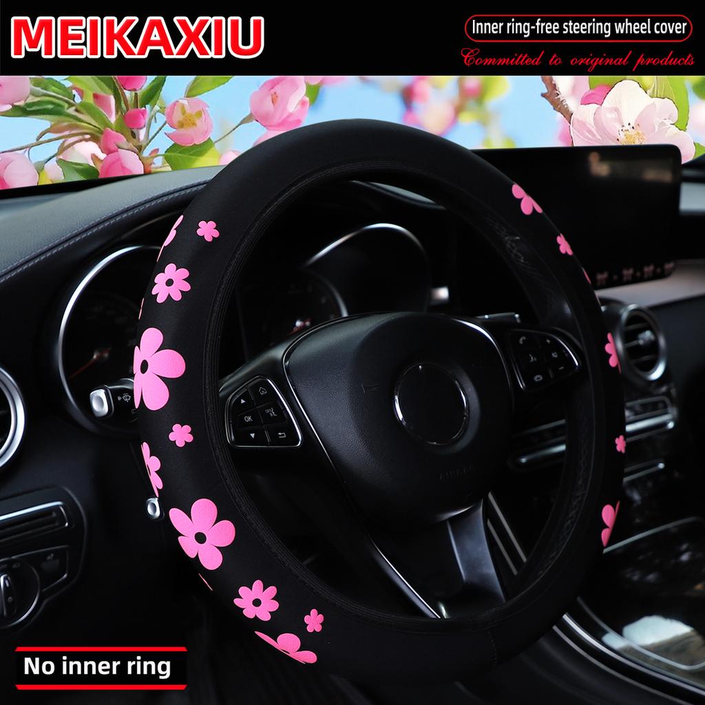 3D Flower Fabric Marine-Grade Material Car Rimless Steering Wheel Cover Suitable for 14-15 Inch Car Interior Accessories