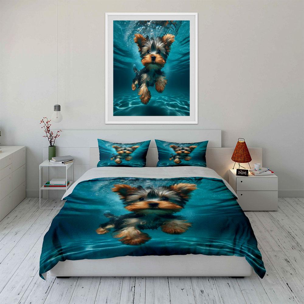 "Pet Swimming Photo Decor Set" Bedding Set with 1 Duvet Cover 2 Pillowcases Single Double King Queen, Gift