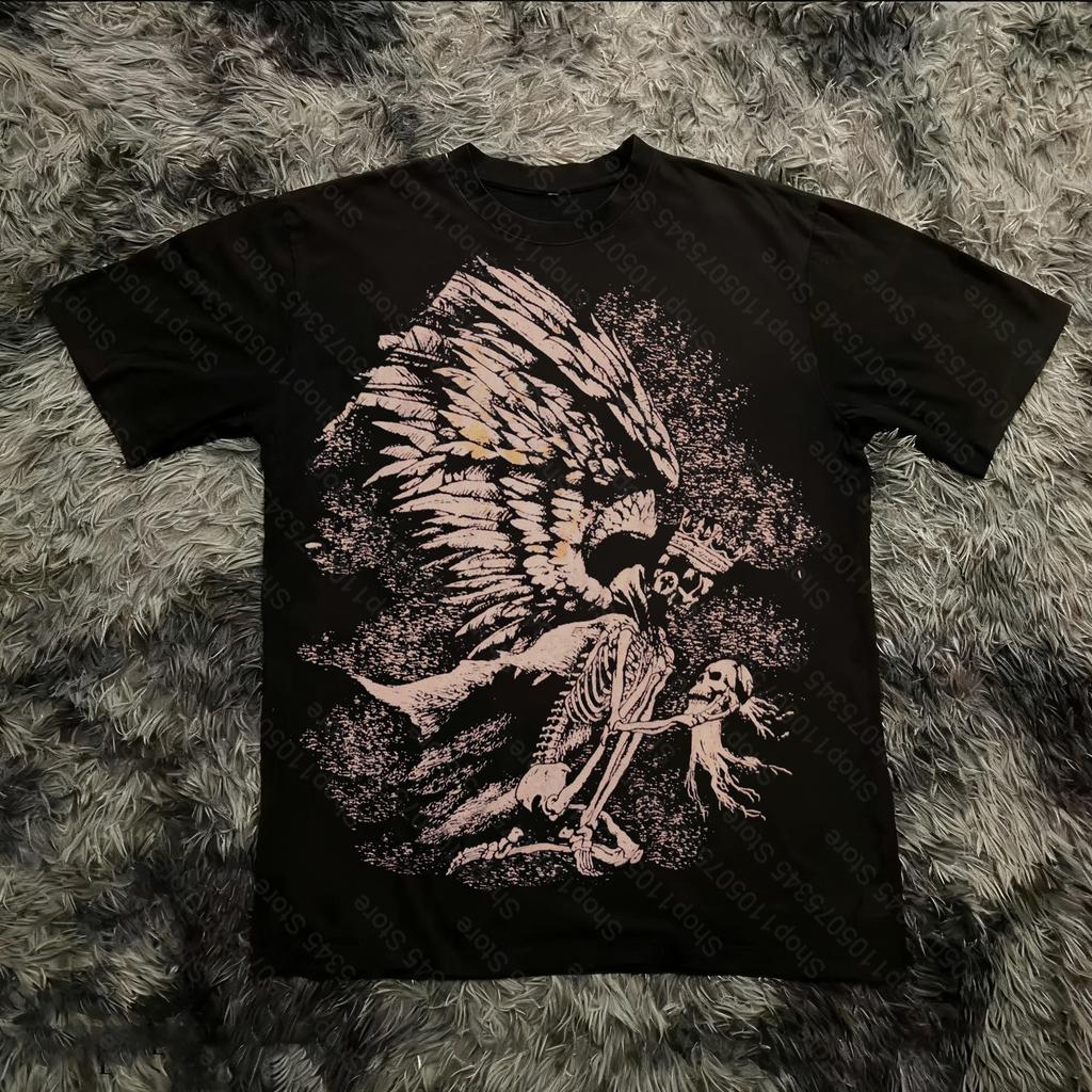 Classic Y2K Gothic Style Tshirt Print Oversized T Shirt High Street Shirts Gothic Round Neck Cotton Tops New Unisexs Women T Shirt