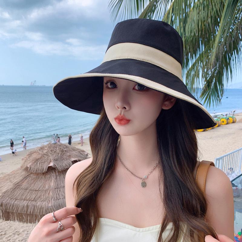 New Hat Women's Summer Travel Sun Hat Big Edge Bucket Hat Bow Sunscreen Sun Hat Foldable