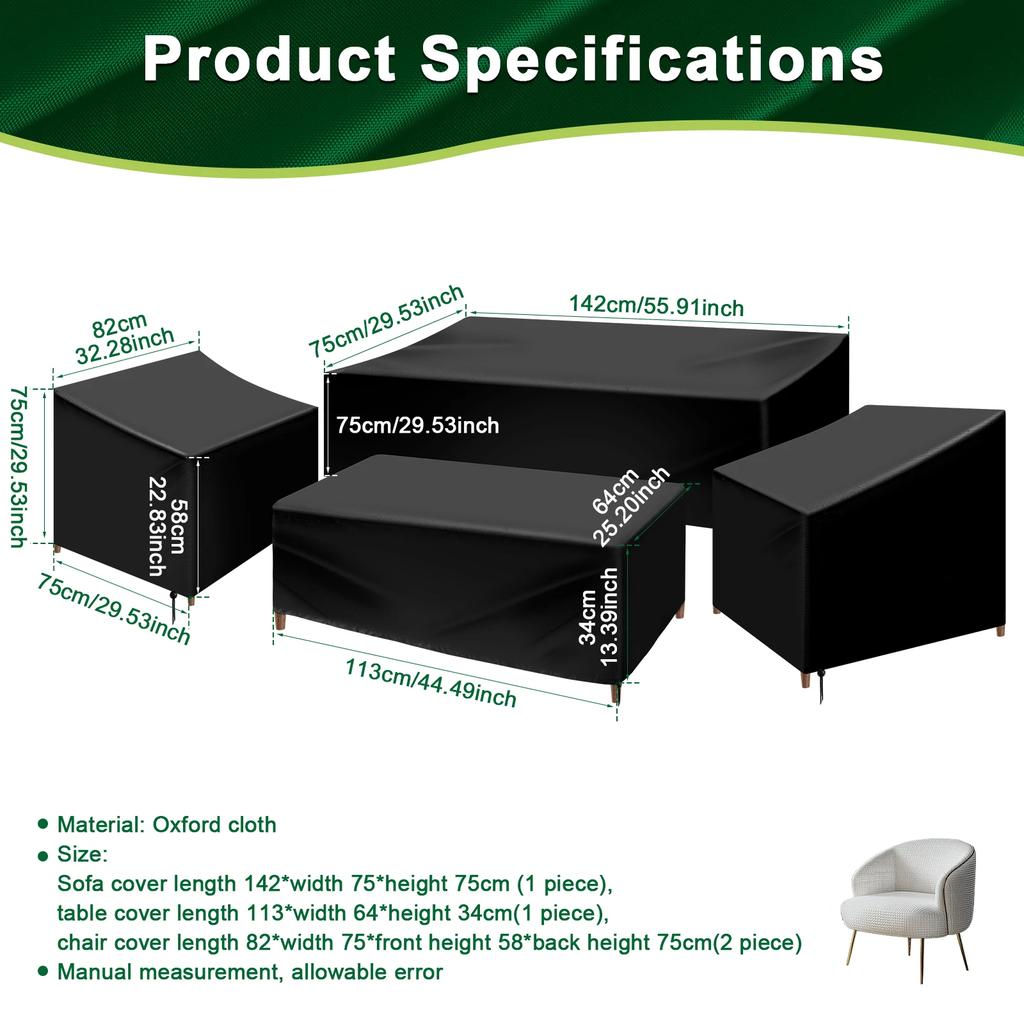 4Pcs Patio Furniture Cover Set Heavy duty Waterproof Patio Furniture Cover Oxford Cloth Outdoor Furniture Cover with Drawstring