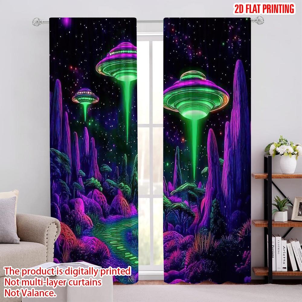 

2D плоская печать 2 шт. Занавеска Светящаяся в темноте Космос Галактика Инопланетянин Защита стен Конфиденциальность Украшения для вечеринки Использование для праздничного дома 52.50 × 116.00 cm 2 pcs