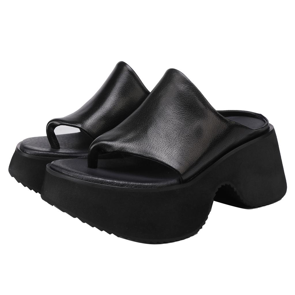 Johnature Chanclas de Cuero Genuino con Suela Gruesa Cuñas Retro para Exteriores Zapatillas Zapatos de Plataforma para Mujer