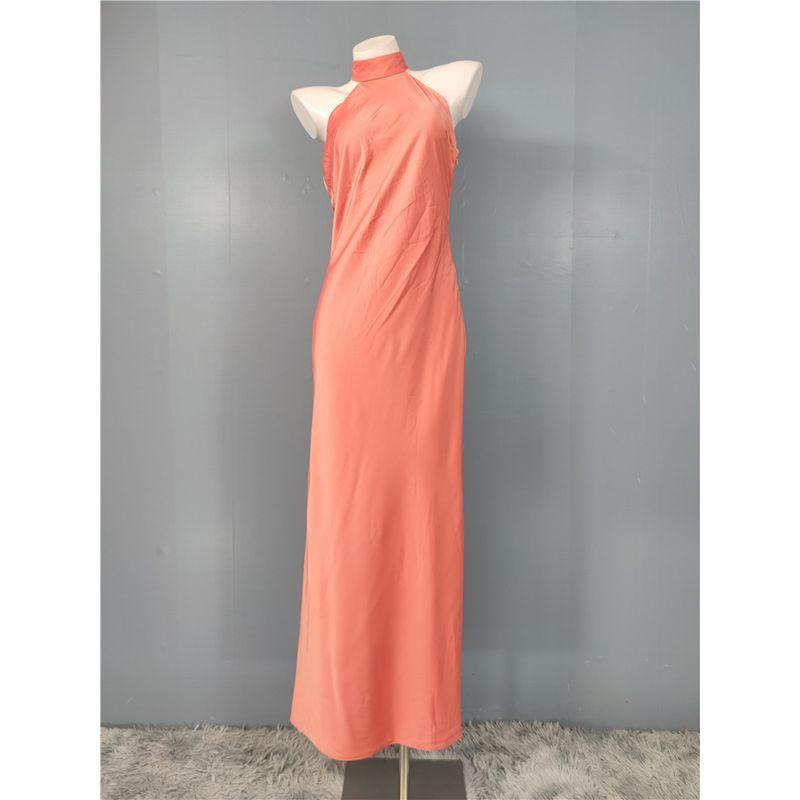 Export Single Lu Home Halterneck Slim Backless Sexy Elegant Smooth Fabric Banquet Party Lady Temperamental Elegant Dress
