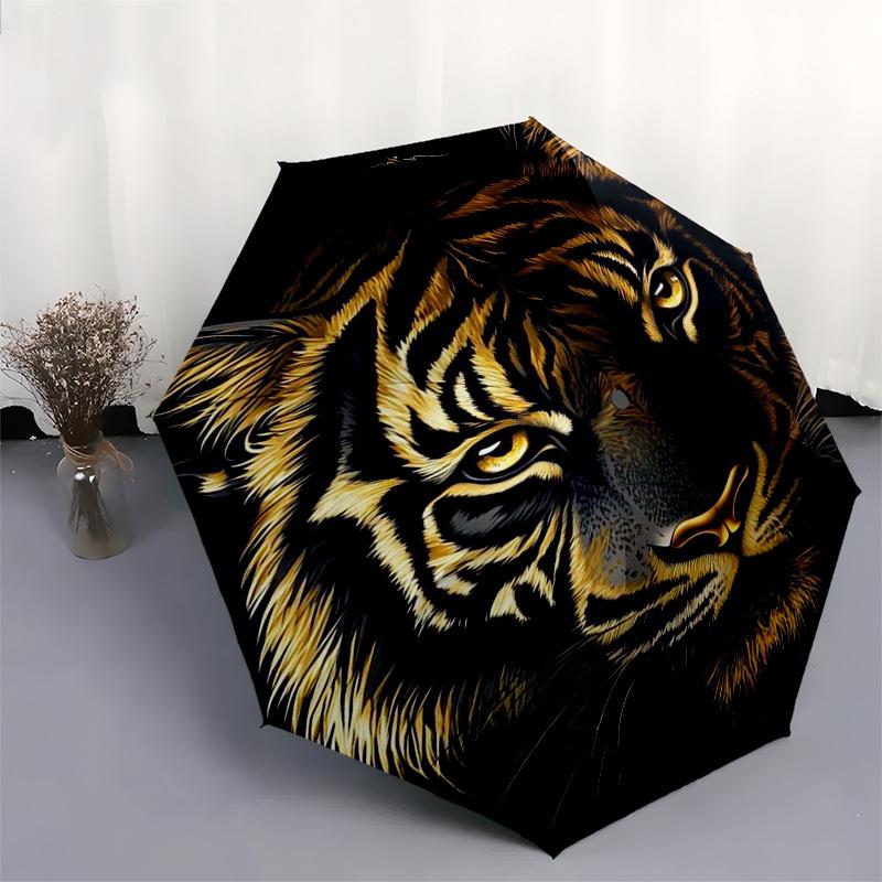 1pc Tiger Face Design Outdoor Umbrella - Automatic Opening/Closing, Portable 3-Fold Design, 8-Rib Iron Frame, Perfect Gift for Fans and Travelers.L013