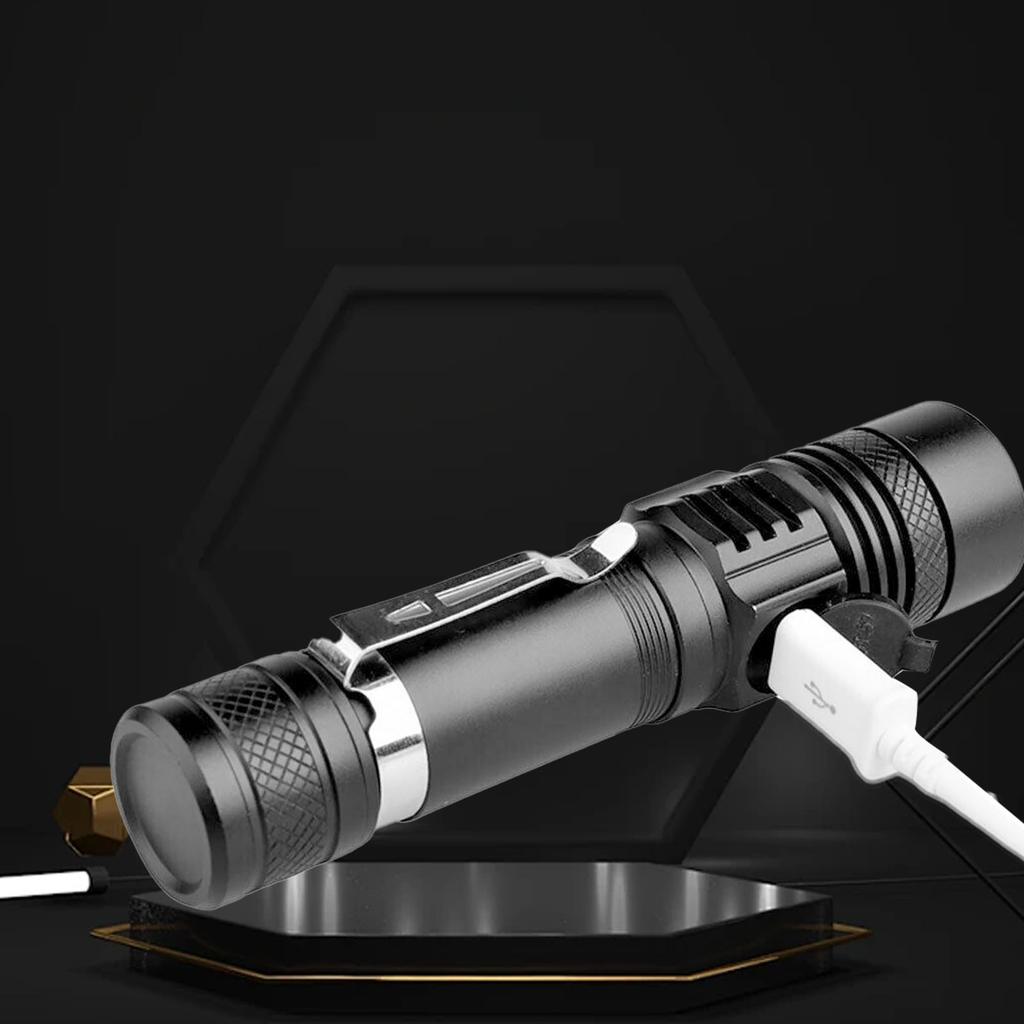 LED Handheld Flashlight USB Charging Portable 3 Gear Adjustment Zoomable Small Flashlight for Camping
