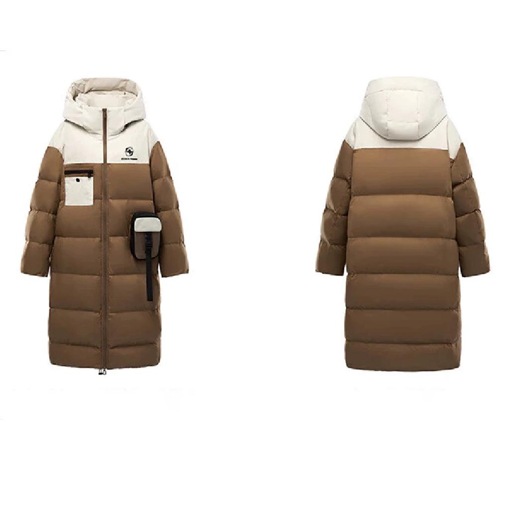 Bird home women's clothing label cutting autumn and winter new trend contrasting colors medium and long hooded down jacket with small bag C4479/G-31
