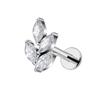 Right Grand ASTM F136 Titanium 16G Marquise CZ Leaf Shaped Cartilage Helix Conch Lobe Ear Piercing Flat Back Earring