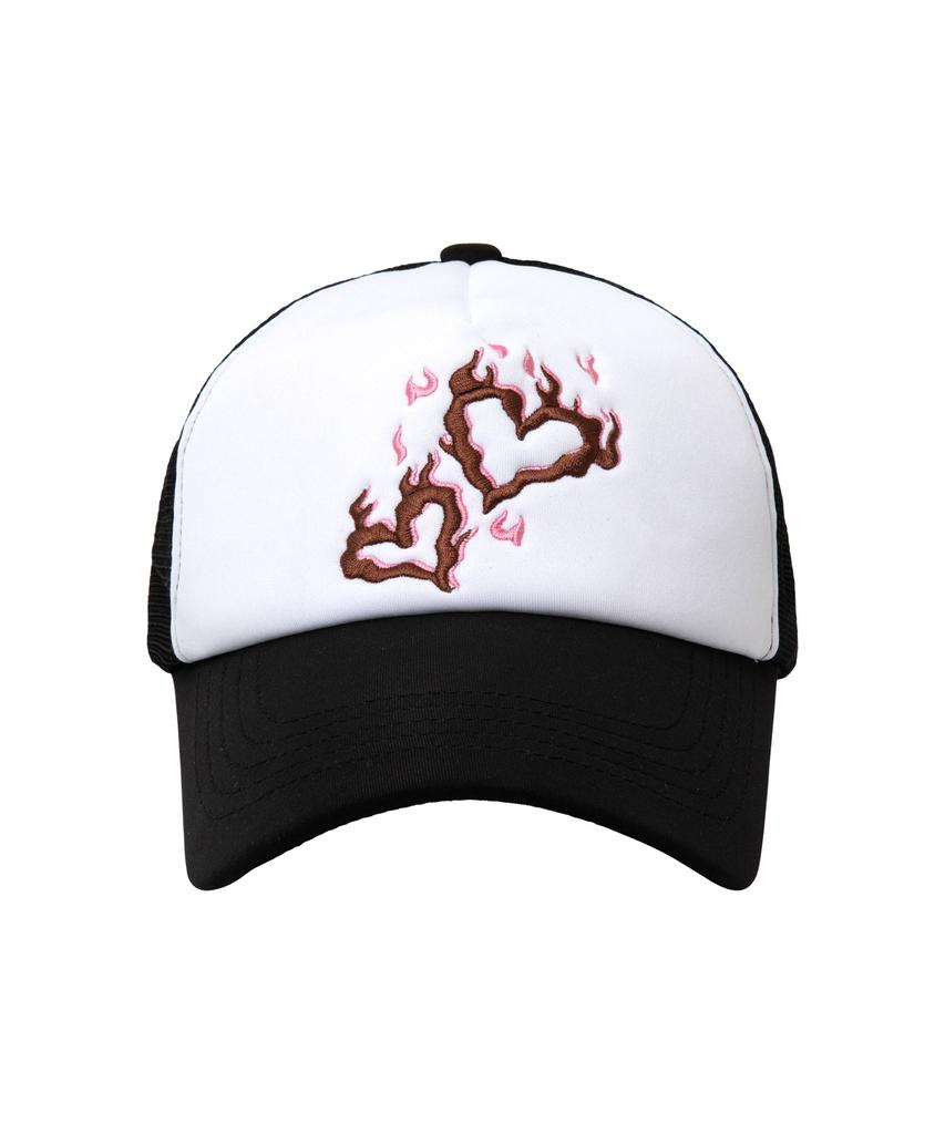 Chilsa Flame Heart Trucker Ball Cap_Black/White