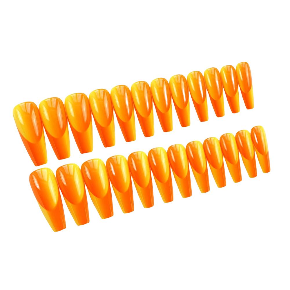 24pcs Long False Nail Orange Jade Style Removable Nail Solid Color for Lady Beauty Nail Makeup