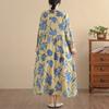 DIMANAF New 2026 Women Long Dress Plus Size Spring Summer Vintage Loose Oversize Long Sleeve Maxi Floral Print