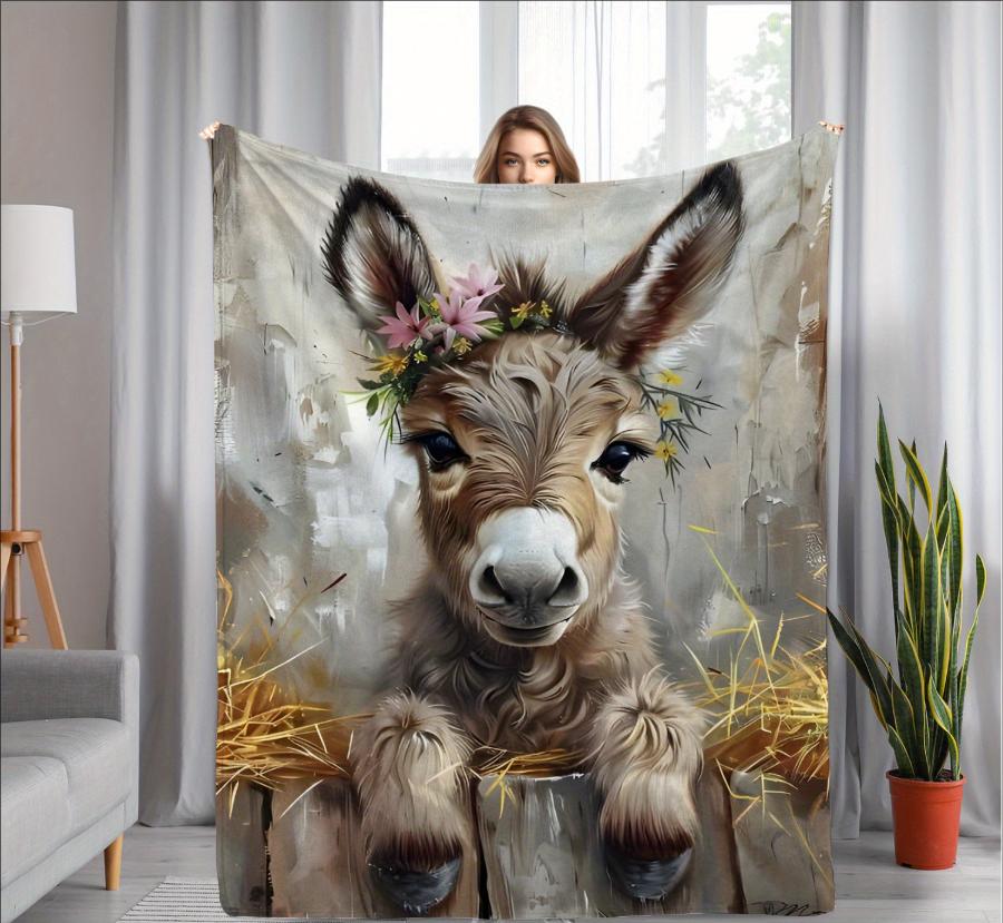 

Мягкое, Уютное, Теплое Зимнее Одеяло из Фланели с Принтом Осла Современное Цифровое Печатное Полиэстеровое Покрывало Универсальное Всесезонное 30x40in