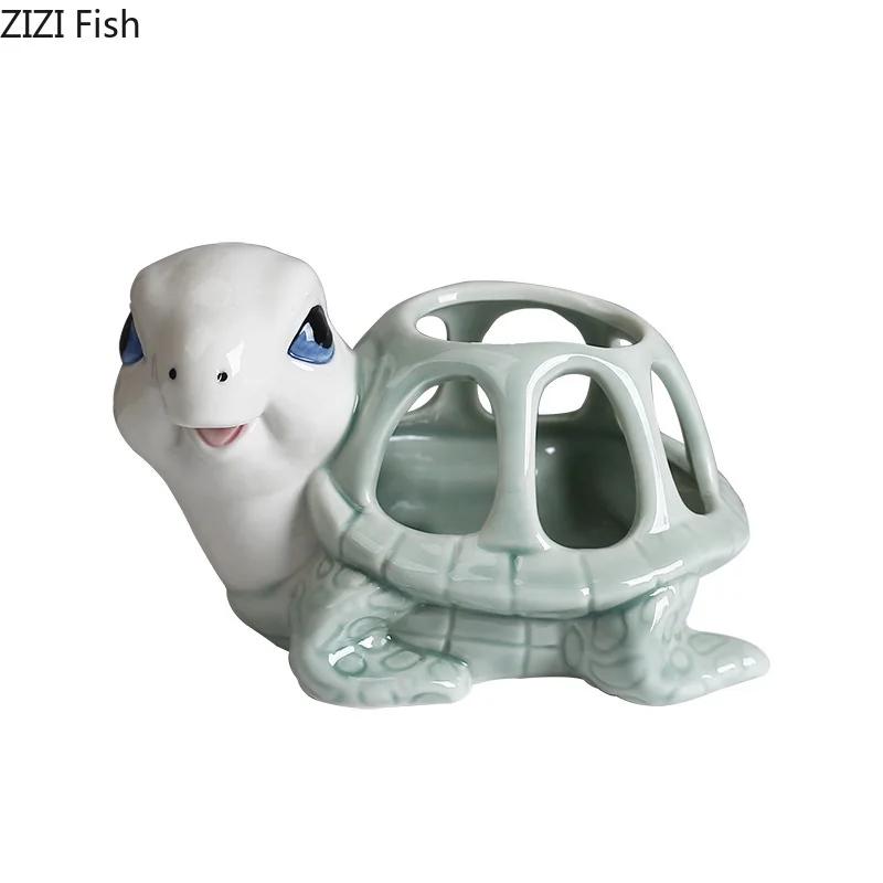 Creative Cartoon Turtle Ceramic Vase Plant Pots Table Decoration Flowers Arrangement Painted Turtle Vase Room Aesthetic Decor