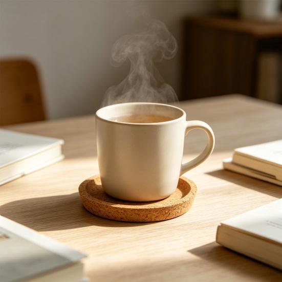 Coaster, Strong Heat Insulation Cork Coaster, Anti-Slip Performance Round Cork Coaster with Three-Dimensional Rim Design