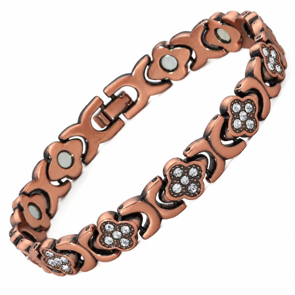 Bracciale Magnetico Eco-friendly Moda Europea & Americana con Pietra Rimovibile e Intarsi di Diamanti; Bracciale da Donna Regolabile in Lega.