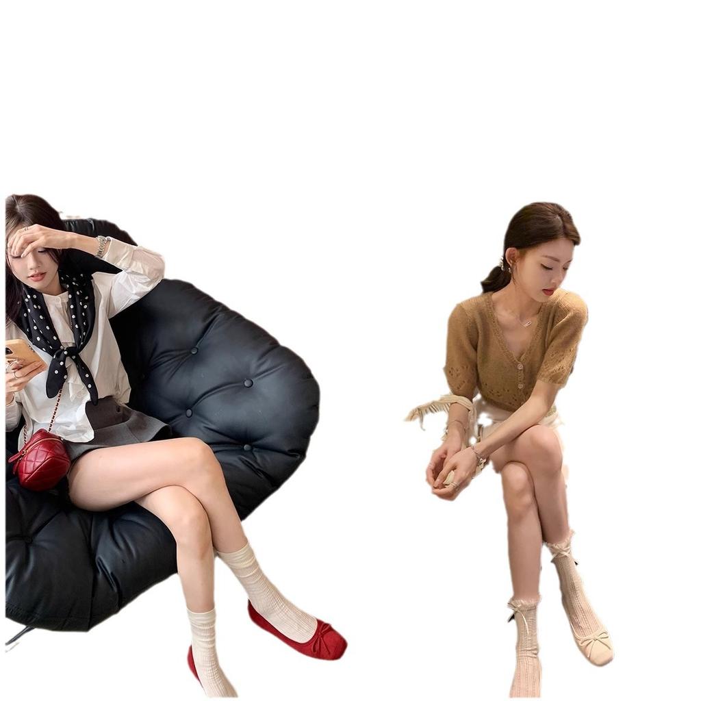 Sheepskin Version of Grape Mother, the Same Round Head Ballet Style Bow Flat Shoes, Soft Shallow Mouth Single Shoes Women's Leather Ladyshoes