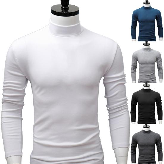 Men Shirt Solid Color Half High Collar Casual Slim Long Sleeve Tight Tight for Inner Wear