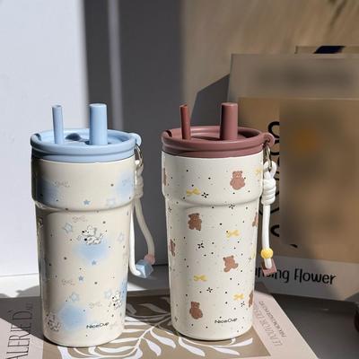 Double Drink Vacuum Cup 500 Insulated Cup Portable Suction Tube Cup  Drinkware