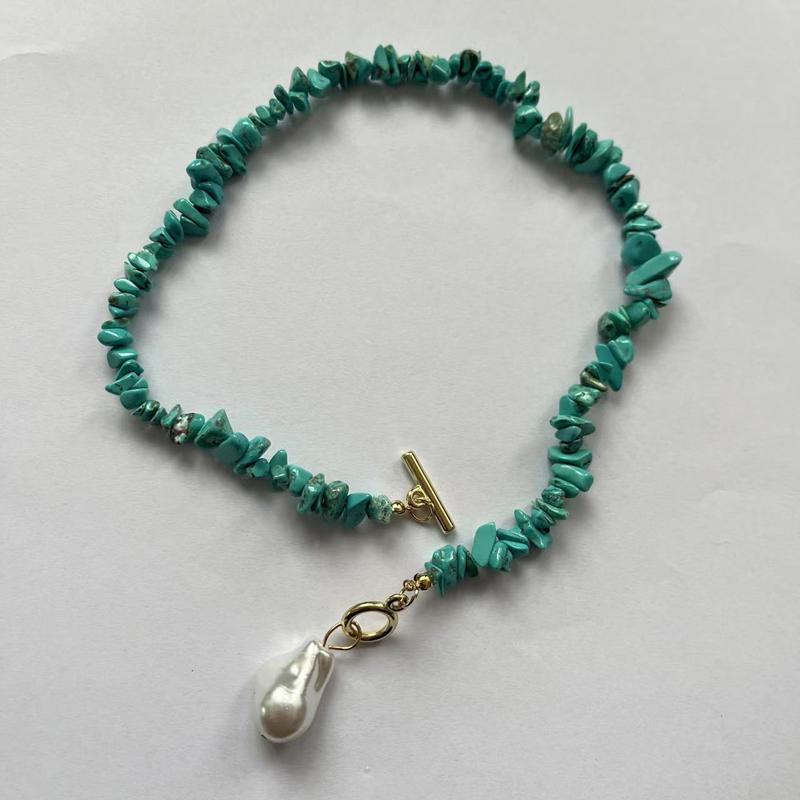 Vintage Irregular Stone Bead Necklace for Women Temperament Irregular Imitation Pearl Pendant Adjustable Clavicle Chain Jewelry