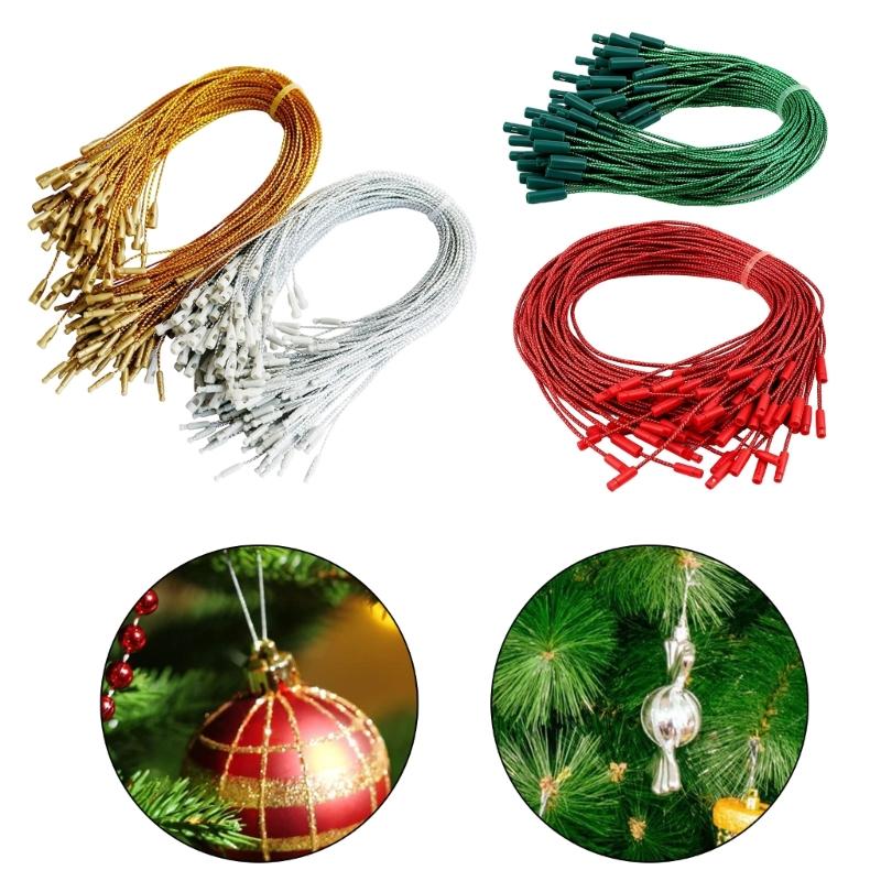 Pack of 200 Ornament Hook with Clip Locking Christmaas Pendants Hangers Fasteners for Holiday Decorations Pre Cut String