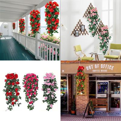 Easy Maintenance Artificial Rose Stem Wall Hanging Garlands For Home Wedding Outdoor Decoration Decorative Flower