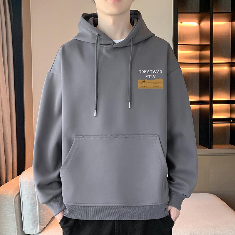 Pullover Herren Frühling und Herbst Lässig Vielseitig Jugendlich Hübsch Langärmliges Oberteil-Shirt Kapuzenpullover Schwerer Pullover