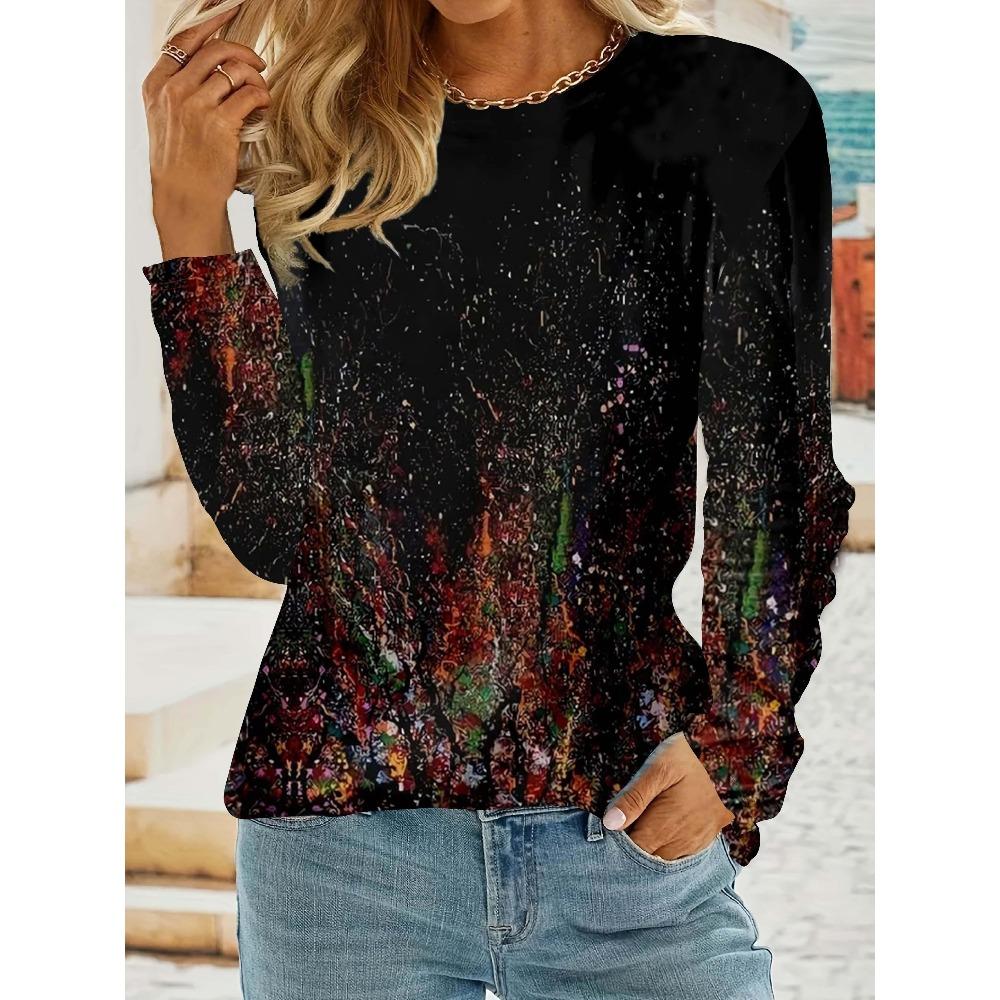 Spring and Autumn New Crew Neck Long Sleeve Loose Top Bottom T-Shirt - Suitable for Spring and Autumn Daily and Home Furnishing