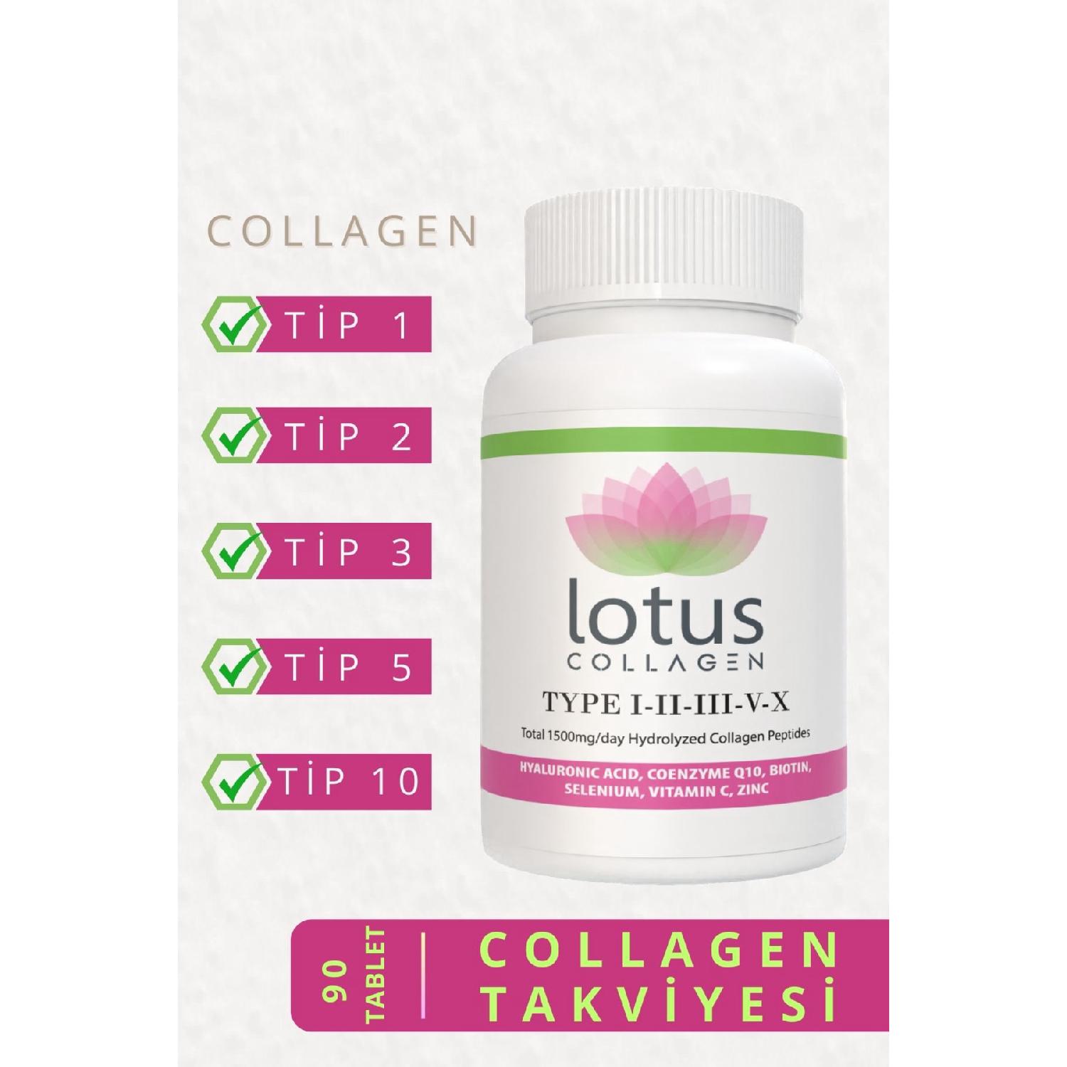 

Lotus 5 Types Of Collagen Type 1, 2, 3, 5, 10 (y. Shell, Biotin, Selenium, Vitamin C And Zinc) 90 Tablet