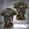 Ukraine Patriotic Soldier Graphic T-Shirt with Camo Sleeves