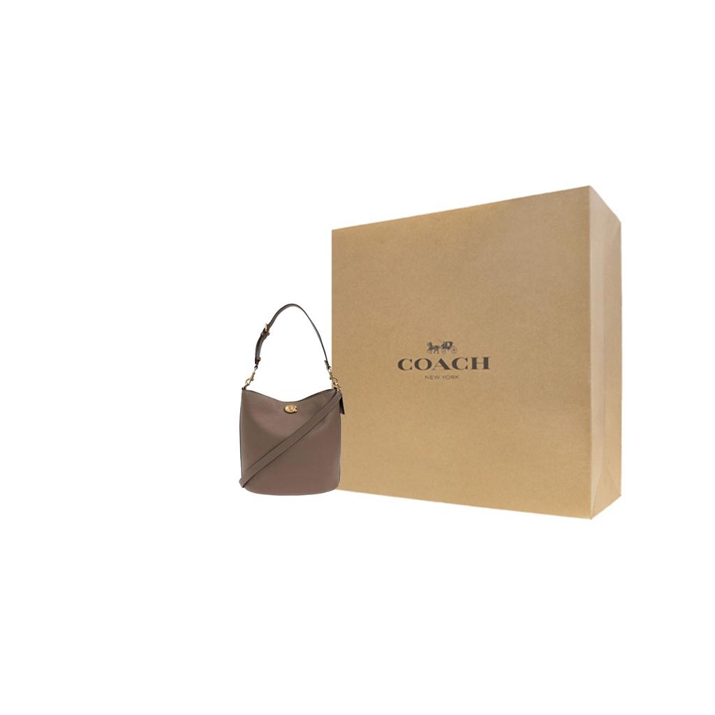 New COACH Willow Litchi Grain Leather Bucket Bag, Portable Crossbody Bag, Shoulder Bag Tubas Women's Brown CW624-B4CBD