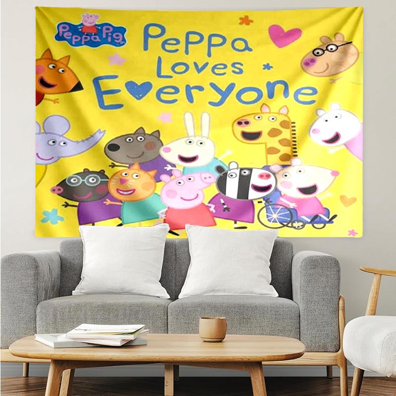 Peppa Pig Print Tapestry, Backdrop, Easy Setup, Ideal for Bedroom, Office & Living Room, with Aesthetic Wall Hanging Decor.