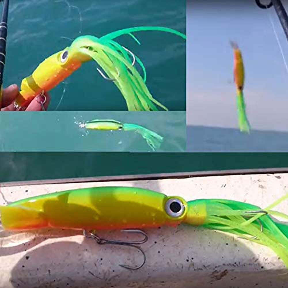 And Fishing Lure Hard Rod with Triple Floating Octopus Fishing Artificial Bait for Saltwater Marlin, Squid, Tuna, 6-color Set, 14cm, 40g, Hooks, Bait,