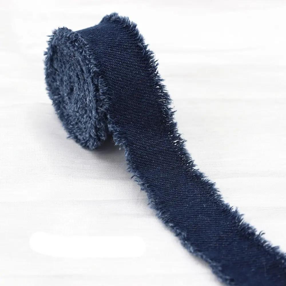 New 1.5Yards Denim Ribbon Blue Cowboy Solid Color DIY Sewing Crafts Hairclip Bows Jeans Cloth Fabric Bridal Bouquets