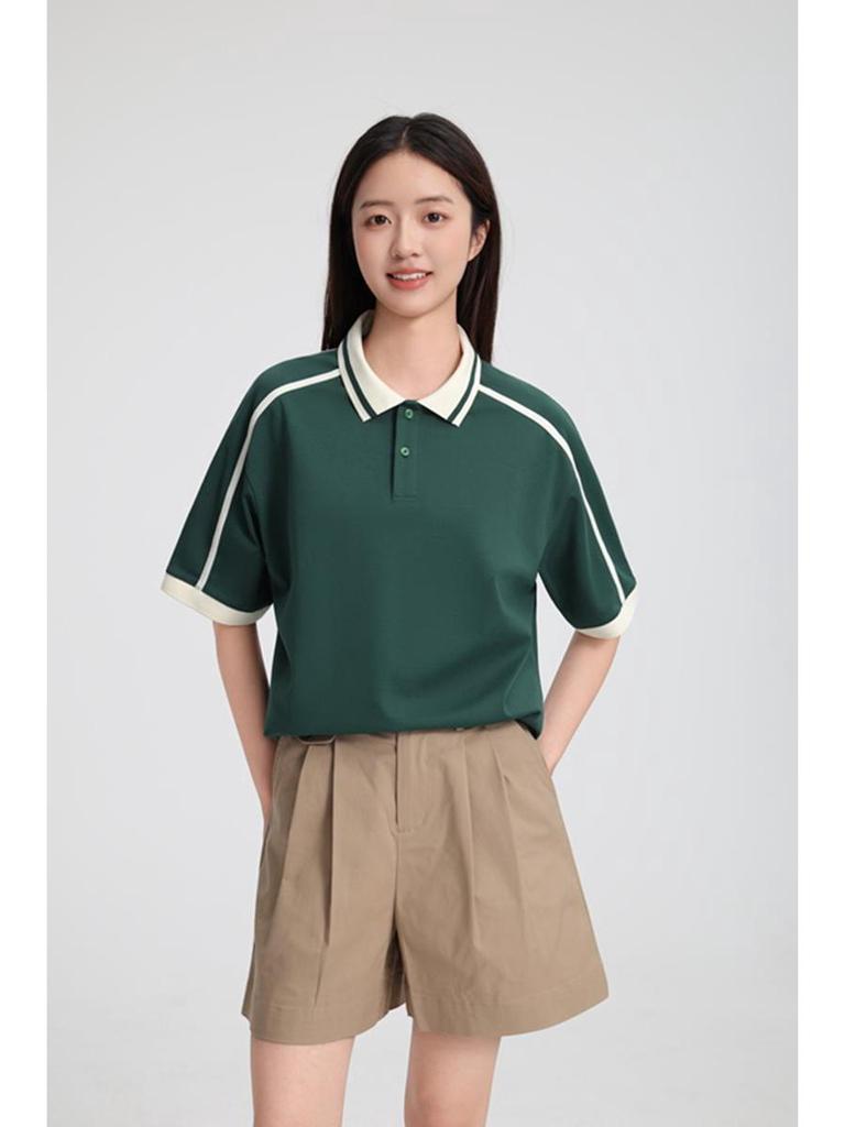 Trendy Color-Block Collar Polo: Unisex Casual Woven Tape Workwear - DIY Customizable