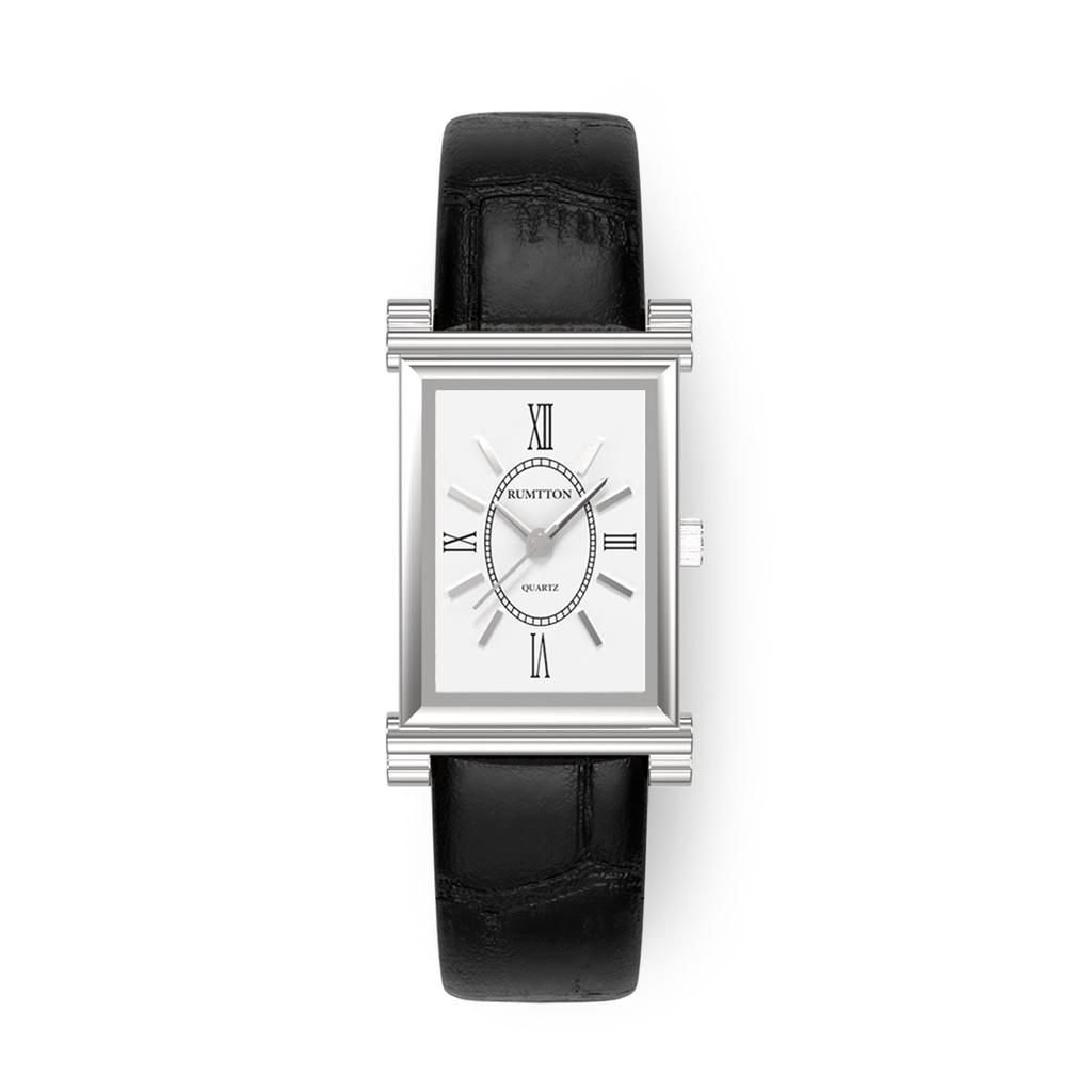 Leomteun Women'S Classic Leather Band Watch Heron Silver Black Band