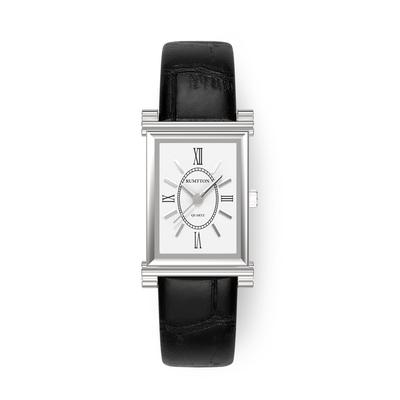 Leomteun Women'S Classic Leather Band Watch Heron Silver Black Band