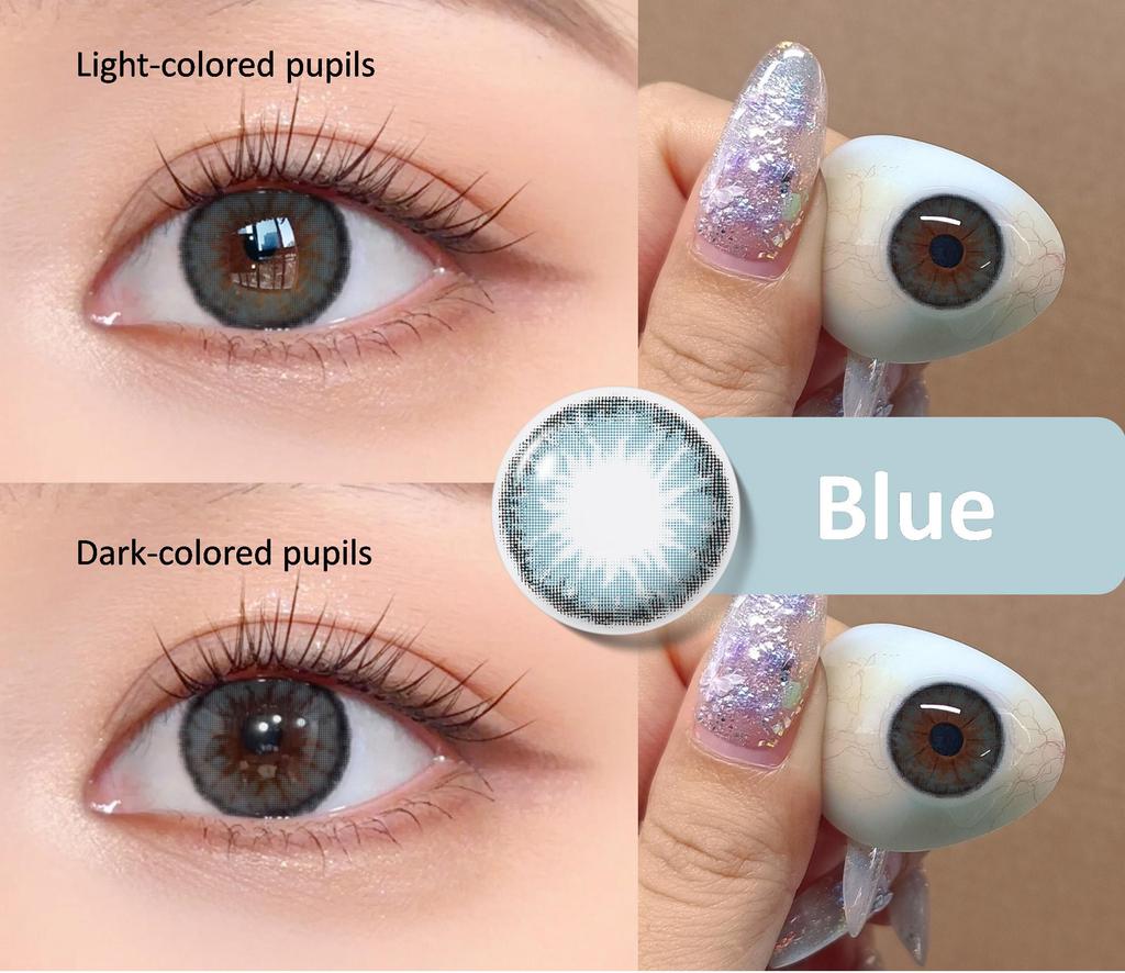 Color Contact Lenses 1 Pair for European Blend Effect Green and Purple and Gray Eyes 14.5mm Yearly Use Soft Lens