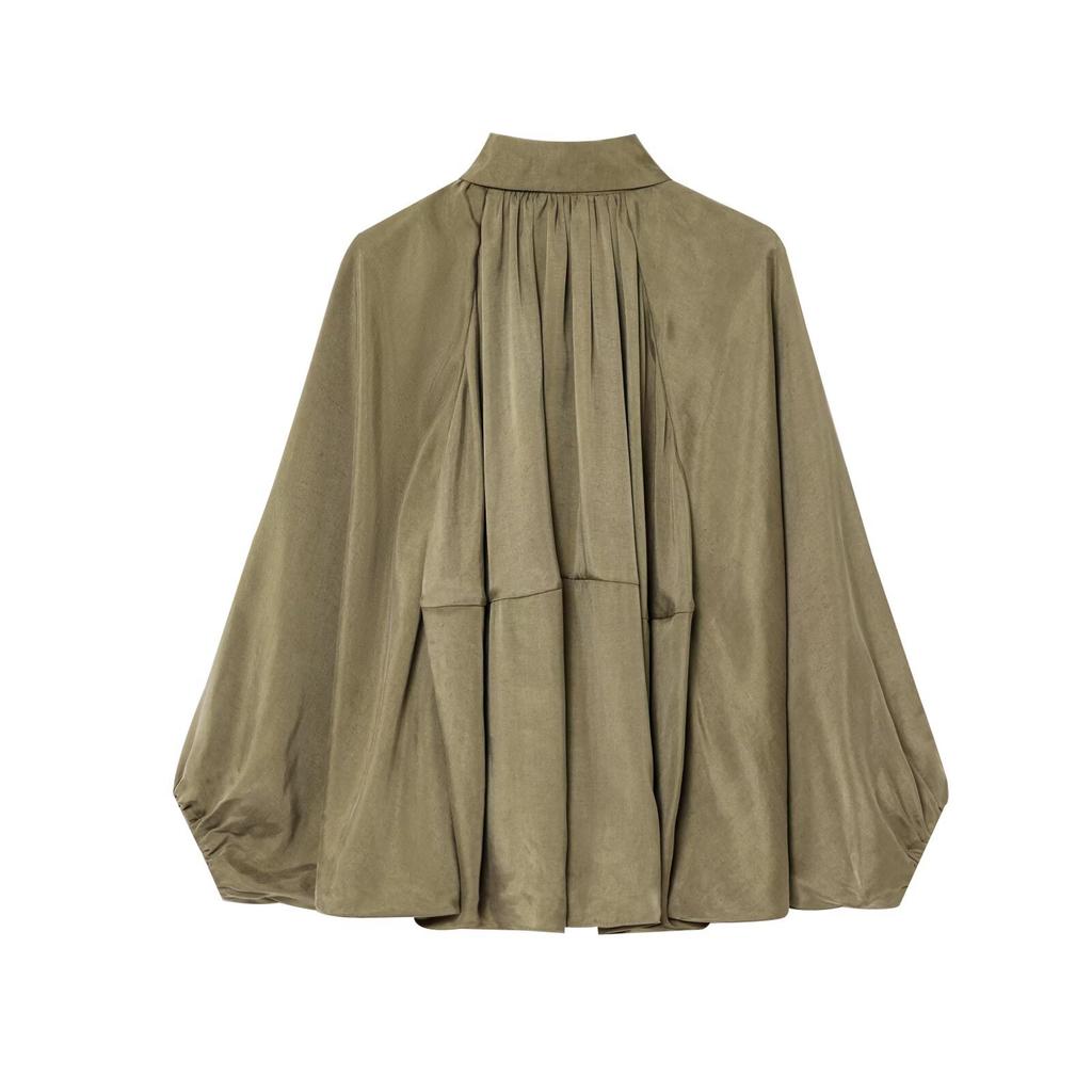 Olive Green Loose Fit Pleated Drop Shoulder Shirt with Roll-Up Sleeves, Beige & Yellow Options