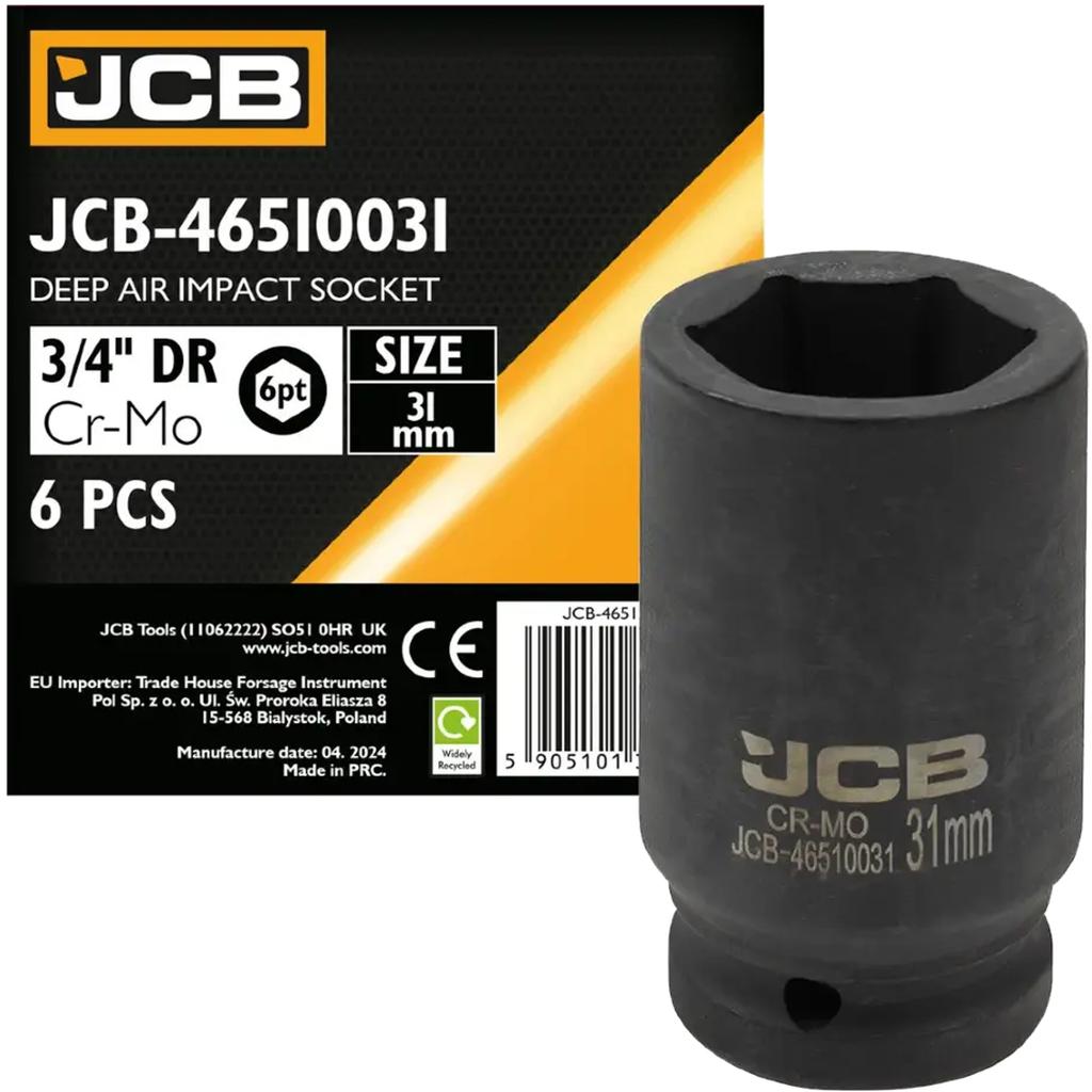 JCB 3/4" Cr-Mo Deep Impact Socket 6-Point 31mm Socket Wrench