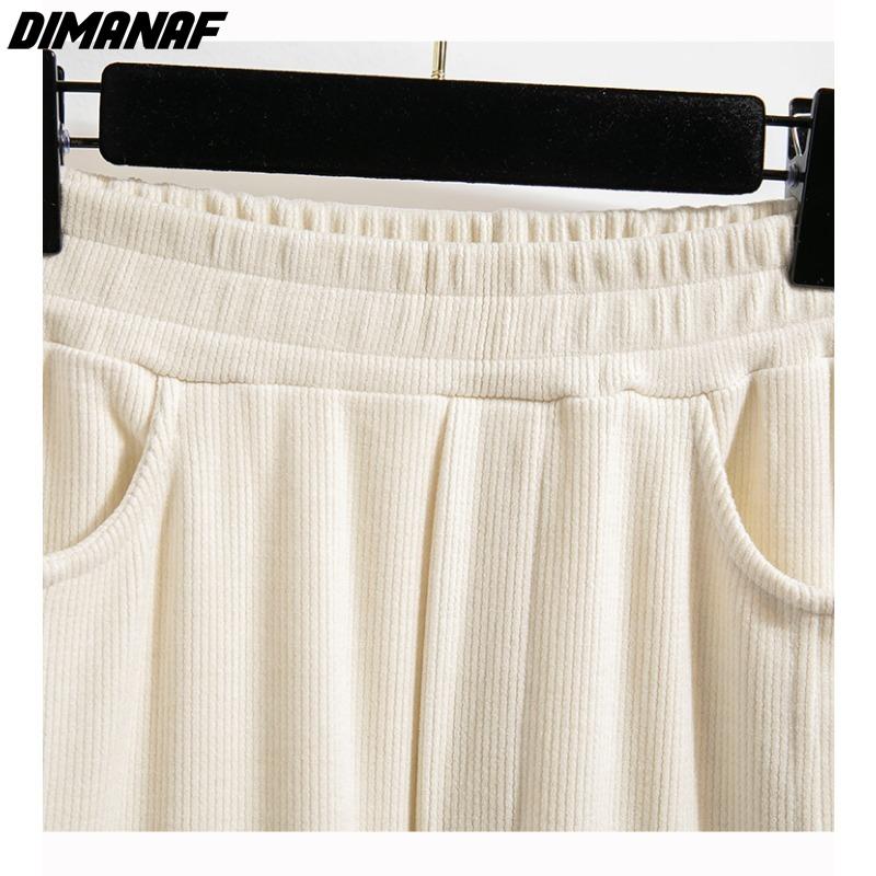 DIMANAF 2023 Plus Size Winter Lange Broek Vrouwen Elastisch Effen Casual Los Volle Lengte Basic Dame Broek Broek Katoen Dik A
