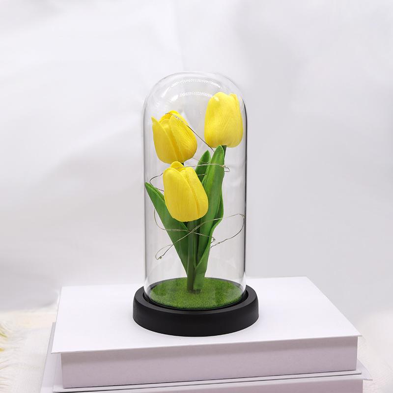 Tulip simulation flower luminous glass cover tabletop ornament Teachers' Day Mother's Day gift ornament night light gift