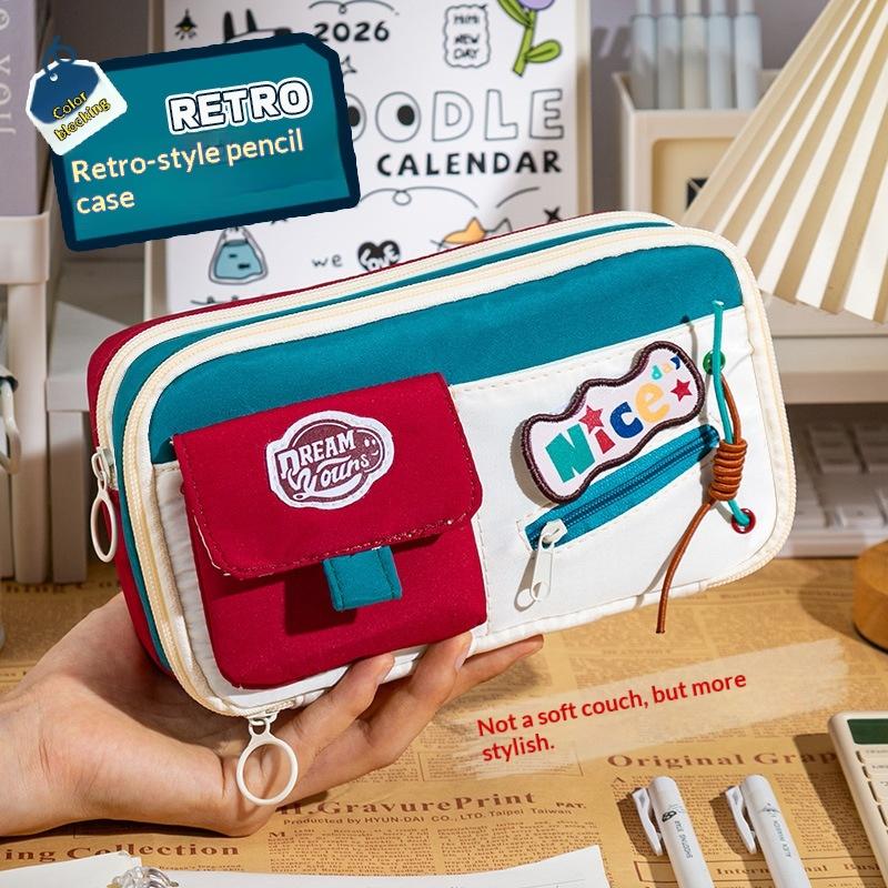New Classic American Pencil Case Retro High Aesthetic Pencil Case Large Capacity Multiple Patterns Stationery Box For Students