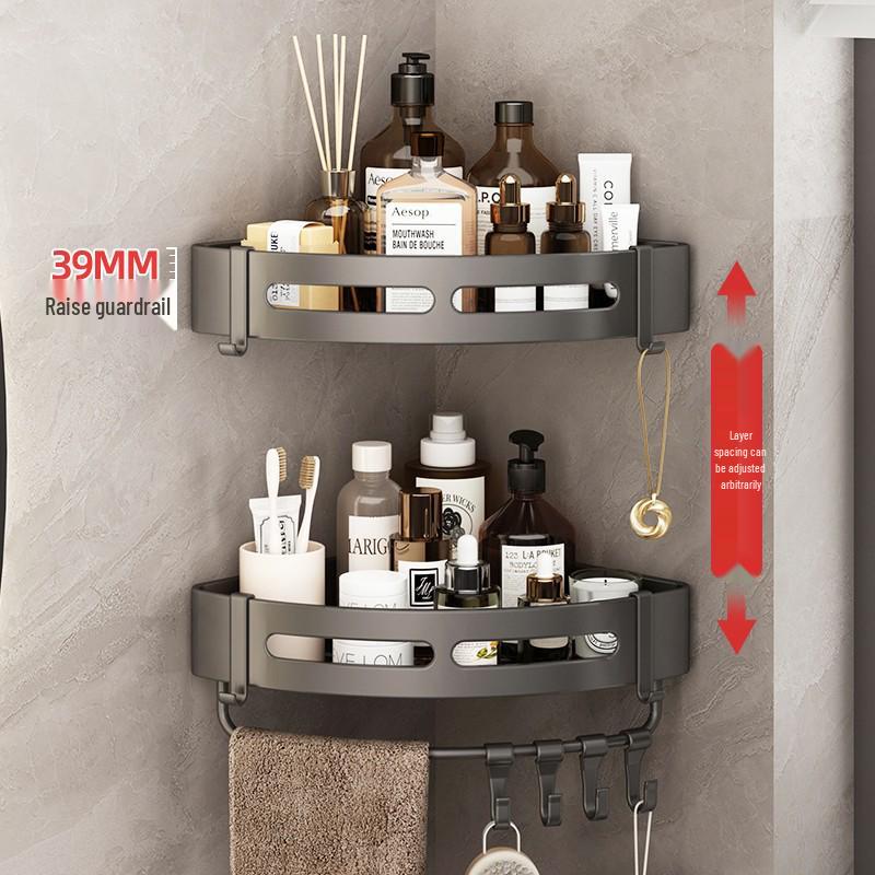 Gun Gray Punch-Free Wall-Mounted Bathroom Corner Shower Shelf